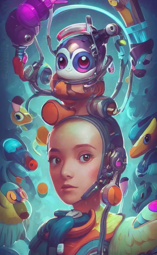 Image similar to lofi BioPunk Pokemon Piplup portrait Pixar style by Tristan Eaton_Stanley Artgerm and Tom Bagshaw,