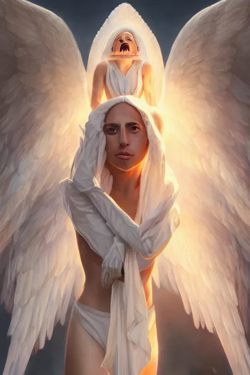 Image similar to lady gaga as a heavenly angel, anatomy, bathed in light, highly detailed, photorealistic, artstation, smooth, sharp focus, illustration, unreal engine 5, 8 k, art by artgerm and greg rutkowski and edgar maxence