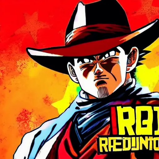 Image similar to goku wearing a cowboy hat in red dead redemption 2, a screenhot from a game, rdr 2