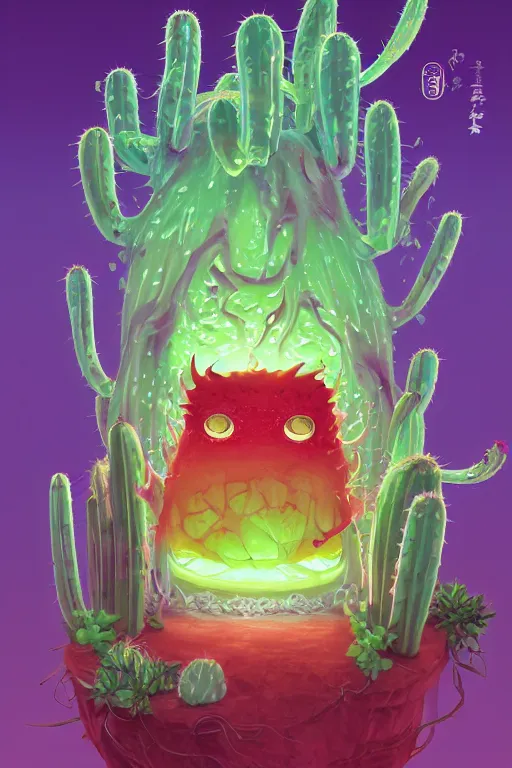 Image similar to roots cactus sushi cristal smurf ghost creature animal sushi cristal very big eye roots cactus elemental flush of force nature micro world fluo fishscale, behance hd by jesper ejsing, by rhads, makoto shinkai and lois van baarle, ilya kuvshinov, rossdraws radiating a glowing aura global illumination ray tracing hdr