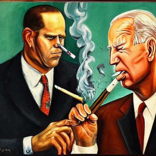 Prompt: an otto dix painting of Joe Biden smoking a cigarette