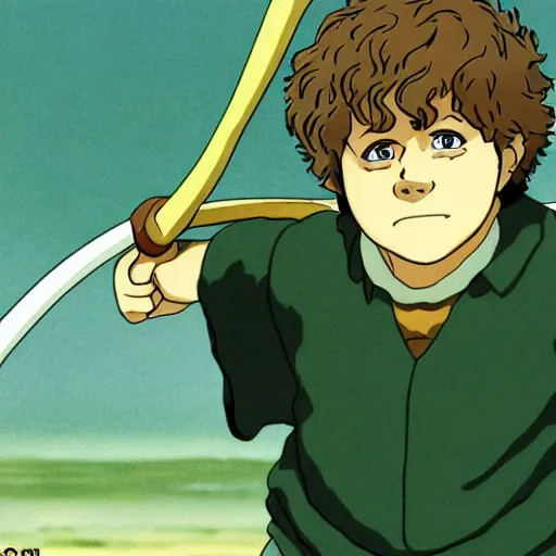 Image similar to samwise gamgee from the anime lord of the rings (1986), studio ghibli, very detailed, realistic