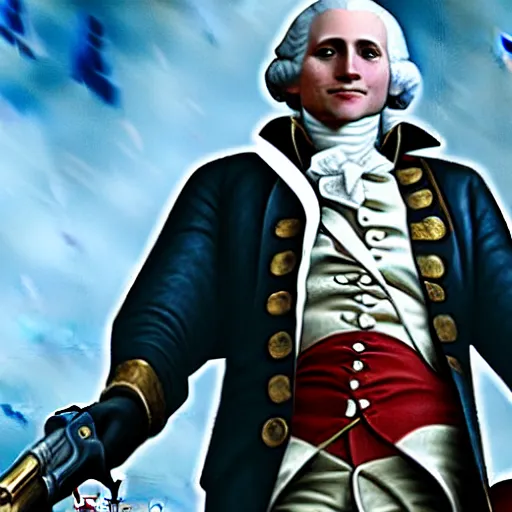 Prompt: George Washington as a character in Devil May Cry, film still, photorealistic, medium shot