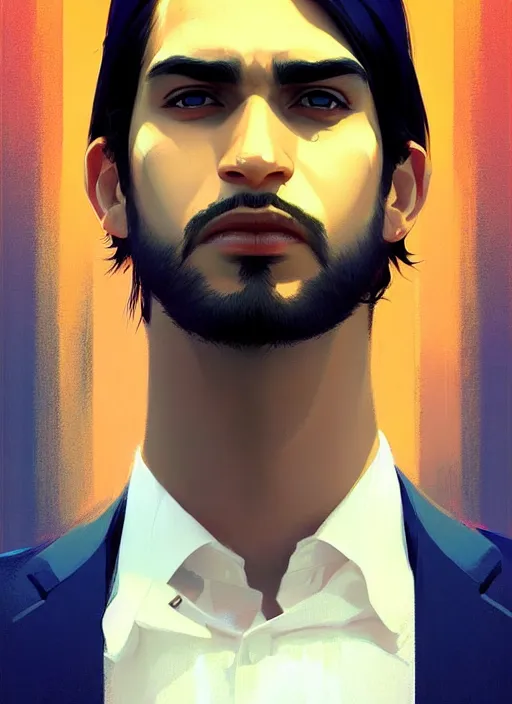 Image similar to a man in his twenties, the indians ， handsome, long hair, suit ， perfect face, symmetric eyes, sharp focus, specular reflection, occlusion shadow, artstation, by ilya kuvshinov and jeremy lipking, light novel cover art, 3 d epic illustrations, symmetric body