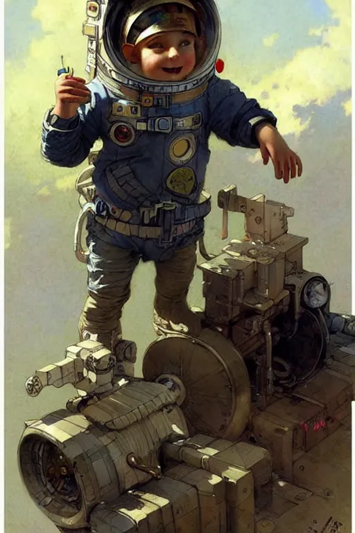 Prompt: childrens book layout ( ( ( ( ( 2 0 5 0 s retro future 1 0 year boy old super scientest in space pirate mechanics costume. muted colors. ) ) ) ) ) by jean - baptiste monge, tom lovell!!!!!!!!!!!!!!!