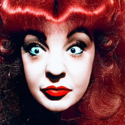Prompt: a colour photographic aged 3 7 portrait of a hybrid of judy garland and lisa minelli and kate bush, close up