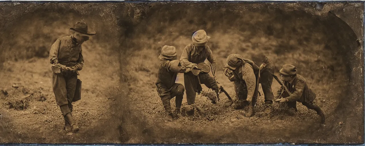 Image similar to panning for gold during the gold rush, tintype, small details, intricate, sigma 5 0 mm, cinematic lighting, photography, wes anderson, diane arbus, film, kodachrome