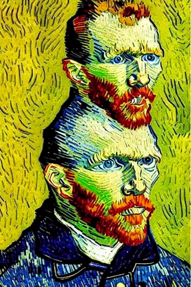 Prompt: winking self - portrait of van gogh, wink and smile, happy vincent