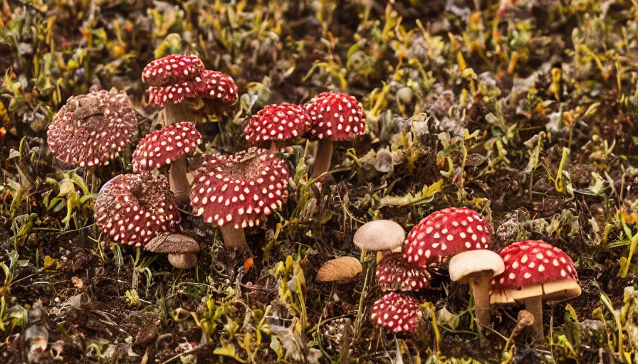 Prompt: sacred fruit, aminita muscaria, psilocybe cubescens, 8 k