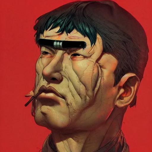 Image similar to prompt : soviet doomer portrait soft light painted by james jean and katsuhiro otomo and erik jones, inspired by akira anime, smooth face feature, intricate oil painting, high detail illustration, sharp high detail, manga and anime 1 9 9 9