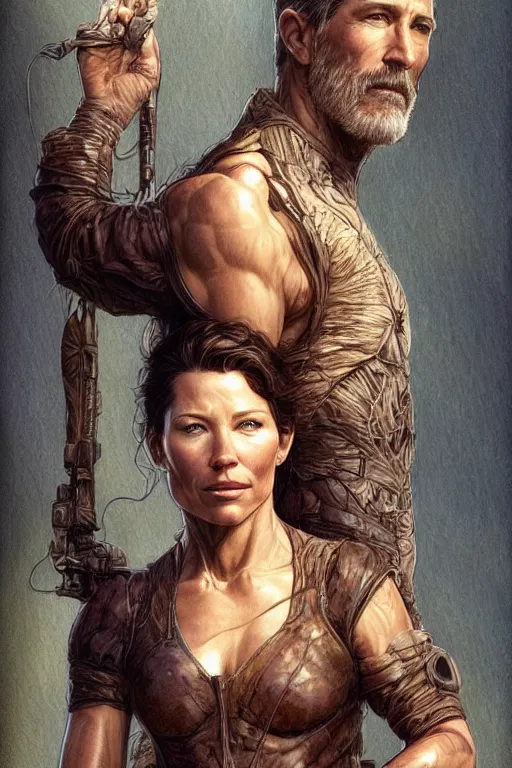 Image similar to Matthew Fox and Evangeline Lilly as a ruggedly handsome hero, intricate, elegant, highly detailed, centered, digital painting, artstation, concept art, smooth, sharp focus, illustration, art by artgerm and donato giancola and Joseph Christian Leyendecker, WLOP