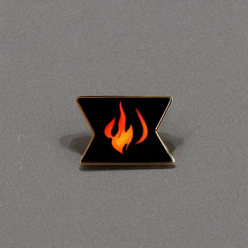 Image similar to a rhombus enamel pin of a retro fire flames warning label, smooth curves