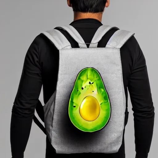 Prompt: avocado backpack, magazine photo, studio lighting, brilliant design