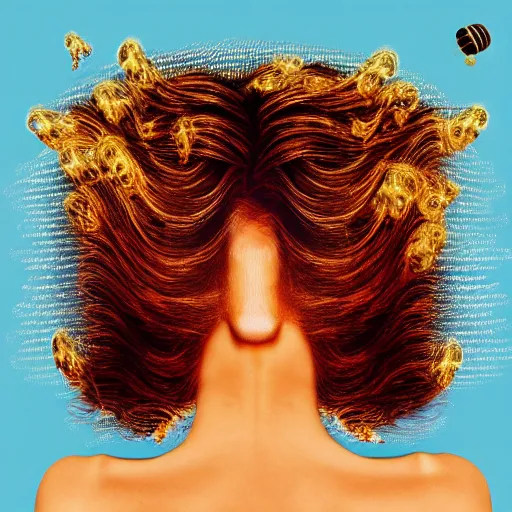 Prompt: reaction-diffusion pattern forming the image of a honey haired woman as an album cover