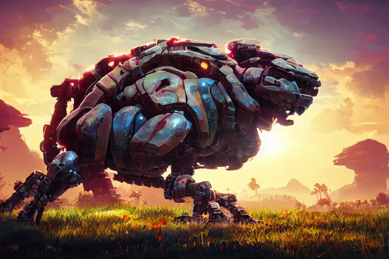 Image similar to shellsnapper machine mecanical creature robot of horizon forbidden west horizon zero dawn radiating a glowing aura global illumination ray tracing hdr fanart arstation by ian pesty and alena aenami artworks in 4 k