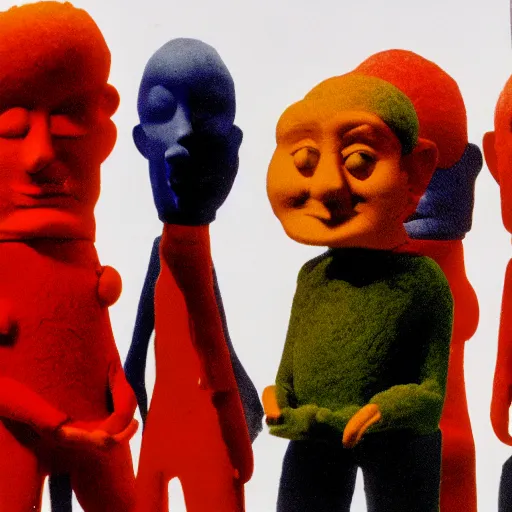 Image similar to a claymation film still of anthropomorphic object / collection / ethnographic museum / claymation by andy warhol