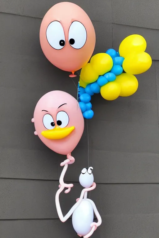 Image similar to 🥚 shaped balloon with long arms grabing the 🧺, cartoon style, well shaded, smooth, pixar