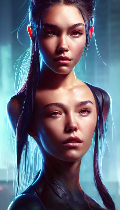 Image similar to altered carbon, madison beer girl portrait, made by stanley artgerm lau, wlop, rossdraws, james jean, andrei riabovitchev, marc simonetti, yoshitaka amano, beksinski artstation, cgsociety