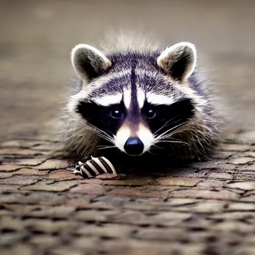 Image similar to a cute raccoon and a white sneaker shoe with its laces undone, highly detailed, hyperrealistic, award winning, national geographic wildlife photo, bokeh, 5 0 mm f 1. 4, soft lighting