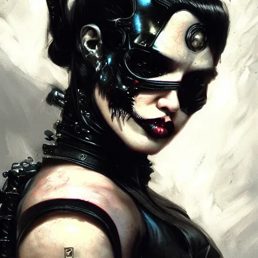 Prompt: t - 8 0 0 terminator as a goth girl, fantasy, intricate, elegant, highly detailed, digital painting, artstation, concept art, matte, sharp focus, illustration, art by aenaluck and roberto ferri and greg rutkowski, epic fantasy, digital painting