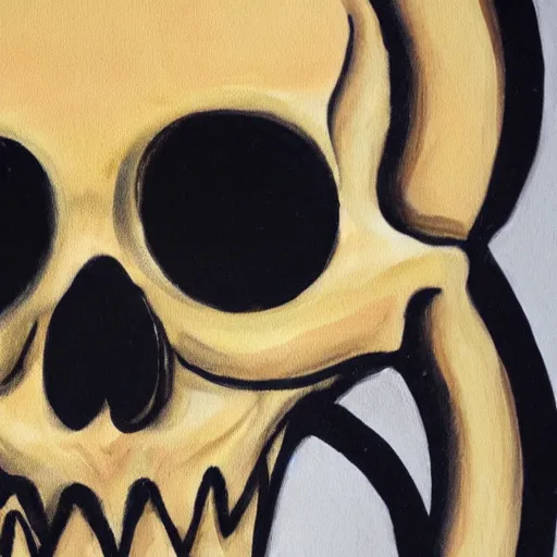 Image similar to winking smiling skeleton, painting