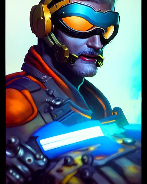 Image similar to soldier 7 6 from overwatch, elegant, colorful, fantasy, fantasy art, character portrait, portrait, close up, highly detailed, intricate detail, amazing detail, sharp focus, vintage fantasy art, vintage sci - fi art, radiant light, caustics, by boris vallejo