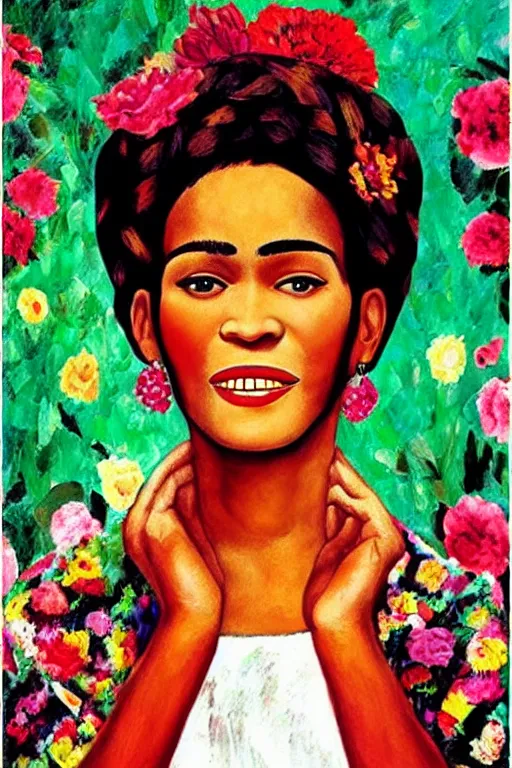 Image similar to Whitney Houston in Frida kahlo painting style