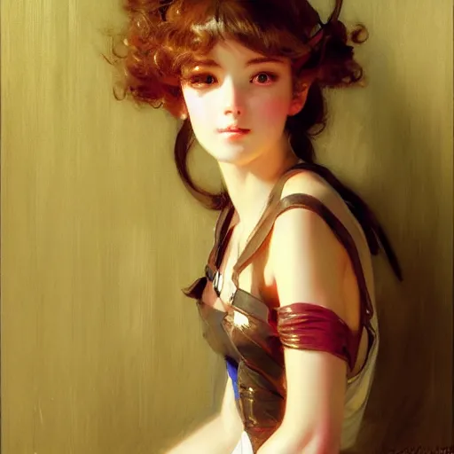 Image similar to a high fashion studio portrait of a cute anime girl, painting by gaston bussiere, craig mullins, j. c. leyendecker