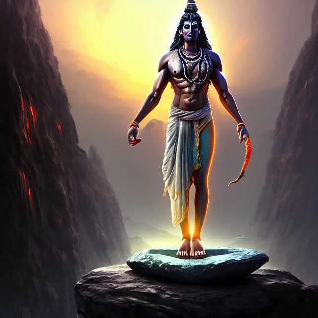 Image similar to epic professional digital art of Shiva the Adiyogi, best on artstation, cgsociety, wlop, Behance, pixiv, astonishing, impressive, outstanding, epic, cinematic, stunning, gorgeous, much detail, much wow, masterpiece.