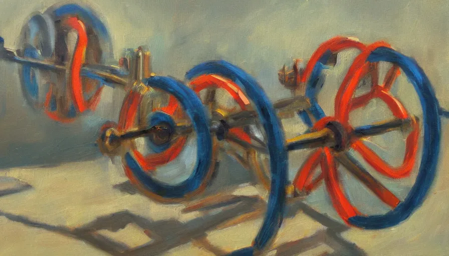 Image similar to perpetual motion machine, oil painting