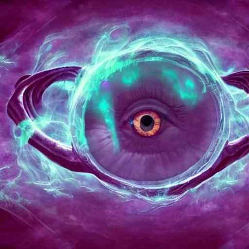 Prompt: giant eye magic spell, magic spell surrounded by magic smoke, hearthstone coloring style, epic fantasy style art, fantasy epic digital art