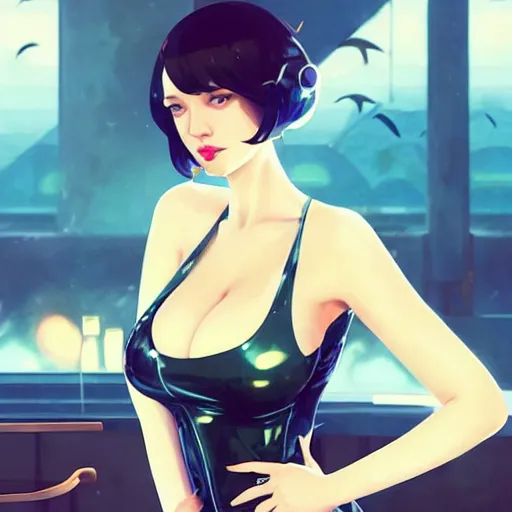 Image similar to a beautiful christina hendricks lolo ferrari kat dennings alluring instagram model in elaborate latex tank top, by guweiz and wlop and ilya kuvshinov and artgerm and makoto shinkai and studio ghibli, symmetrical eyes, aesthetic, gorgeous, stunning, alluring, attractive, artstation, deviantart, pinterest, digital art