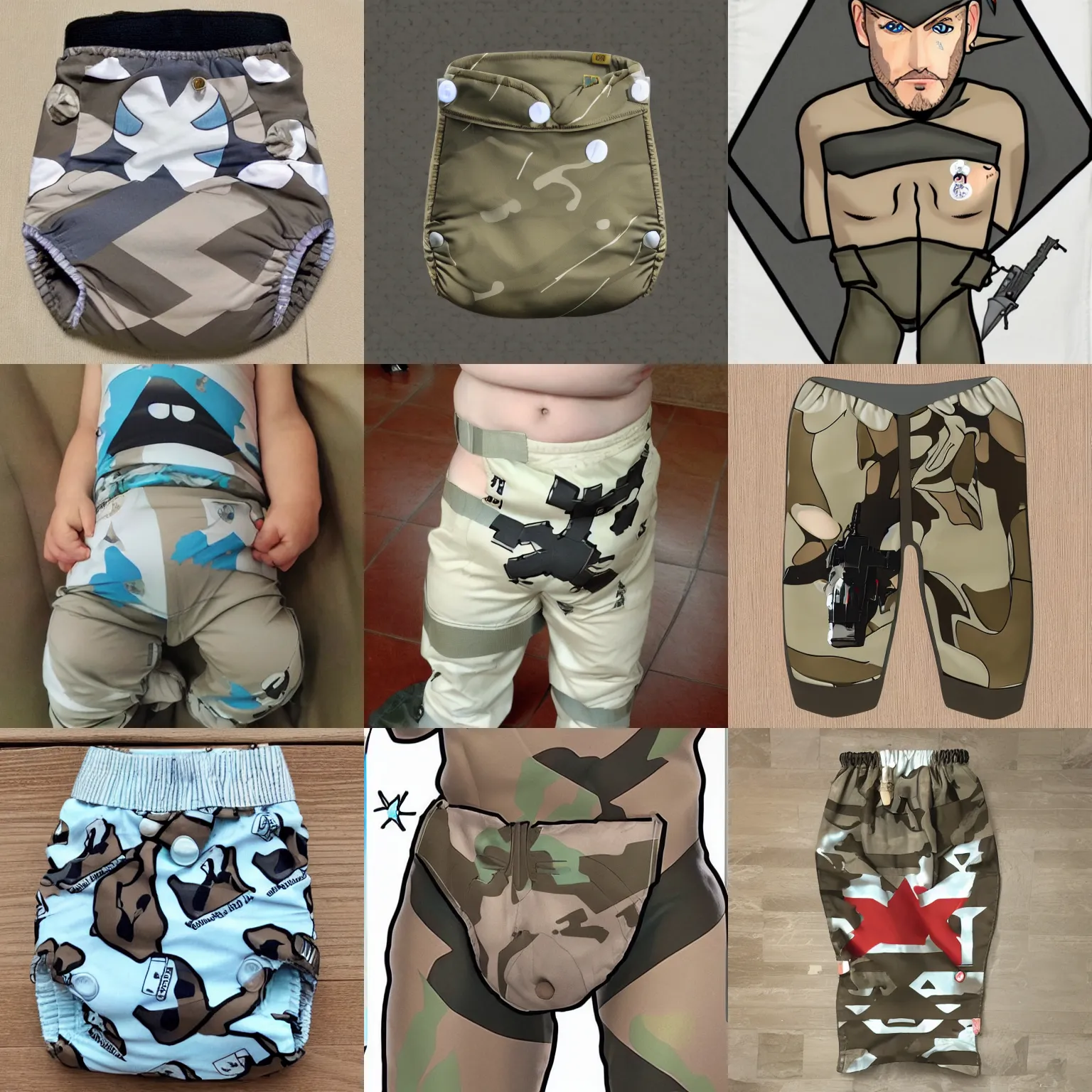 Prompt: metal gear solid snake diaper chief