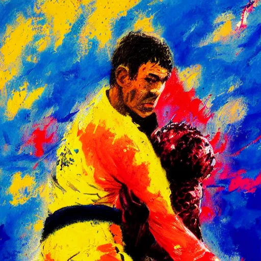 Image similar to painting of a bjj fighter, by leroy neiman