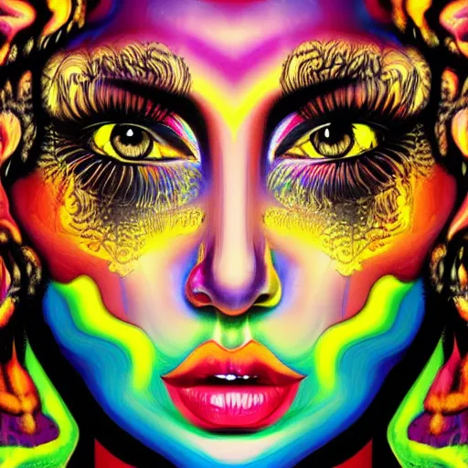 Prompt: an extremely psychedelic portrait of kim kardashian, surreal, lsd, face, detailed, intricate, elegant, lithe, highly detailed, digital oth, sharp focus, illustration,