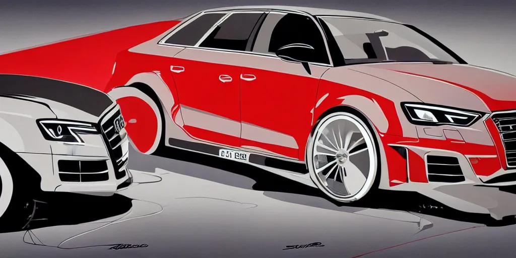 Prompt: stylish artwork of car Audi S3 2017, created by Syd Mead