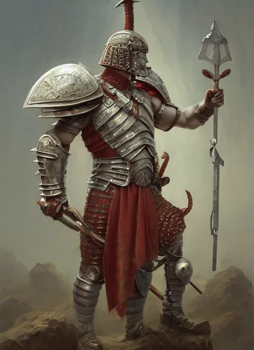 Image similar to subsurface scattering, white, roman centurion with lobster armor, by jesper ejsing, justin gerard, tomasz alen kopera, cgsociety and fenghua zhong, highly detailed, rim light, cinematic lighting, illustration, art, octane render, very coherent, cinematic, hyper realism, high detail, octane render, 8 k