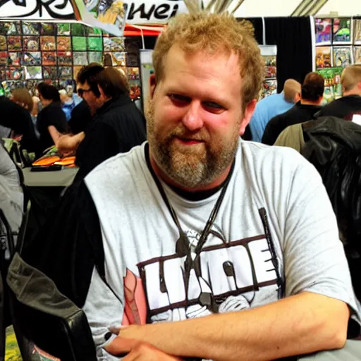 Image similar to portrait of comic book artist Ethan Van Sciver at a comic book convention