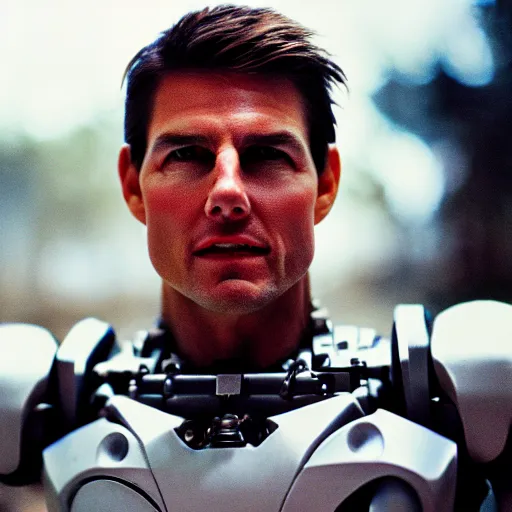 Prompt: photo of Tom cruise as cyborg, cinestill, 800t, 35mm, full-HD