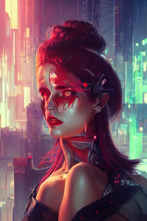 Image similar to portrait futuristic Devil Girl, in future cyberpunk tokyo rooftop , ssci-fi, fantasy, intricate, very very beautiful, elegant, human anatomy, neon light, highly detailed, digital painting, artstation, concept art, smooth, sharp focus, illustration, art by tian zi and WLOP and alphonse mucha