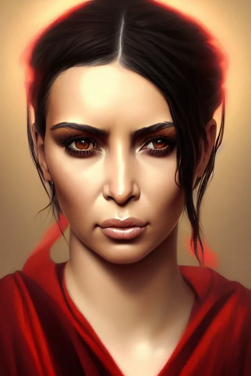 Image similar to a demonic horrific portrait of kim kardashian, white eyes, bored, illustration, soft lighting, soft details, painting oil on canvas by edmund blair leighton and charlie bowater octane render, hdr, trending on artstation, 4 k, 8 k, hd