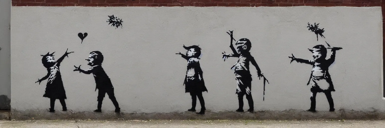 Prompt: a completely original wall mural by banksy