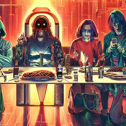 Image similar to cyberpunk last supper