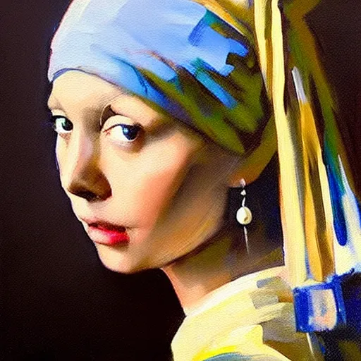 Prompt: greg manchess portrait painting of the girl with the pearl earring with the face of elon musk, medium shot, asymmetrical, profile picture, organic painting, sunny day, matte painting, bold shapes, hard edges, street art, trending on artstation, by huang guangjian and gil elvgren and gerald brom