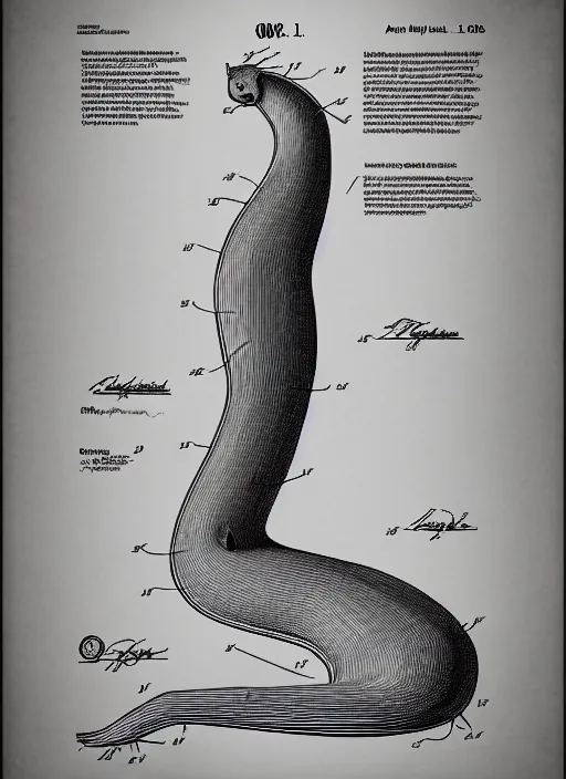 Image similar to an anatomically correct scheme of the long cat, highly detailed, patent illustration, digital illustration, concept art, smooth, sharp focus