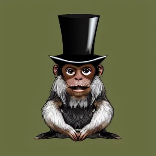 Image similar to digital illustration of a emperor tamarin monkey wearing a top hat, deviantArt, artstation, artstation hq, hd, 4k resolution