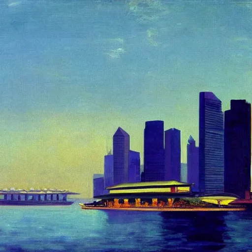 Image similar to the singapore skyline, by edward hopper