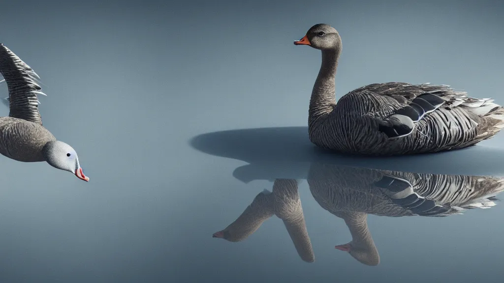 Image similar to cyberpunk greylag goose floating in space, 8k, cinematic, epic, ultra detailed, award winning, trending on artstationHD, dramatic