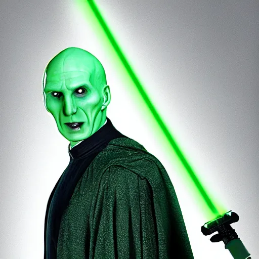 Prompt: voldemort with a green lightsaber