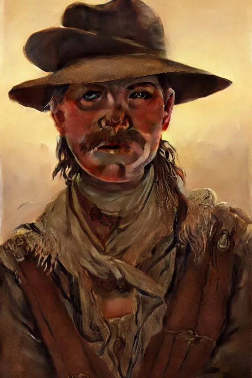 Prompt: close up portrait painting of a frontier cattle rancher, accurate human hand representation, ultra realistic, concept art, intricate details, serious, highly detailed, photorealistic, octane render, 8 k, unreal engine. art by artgerm and greg rutkowski and alphonse mucha